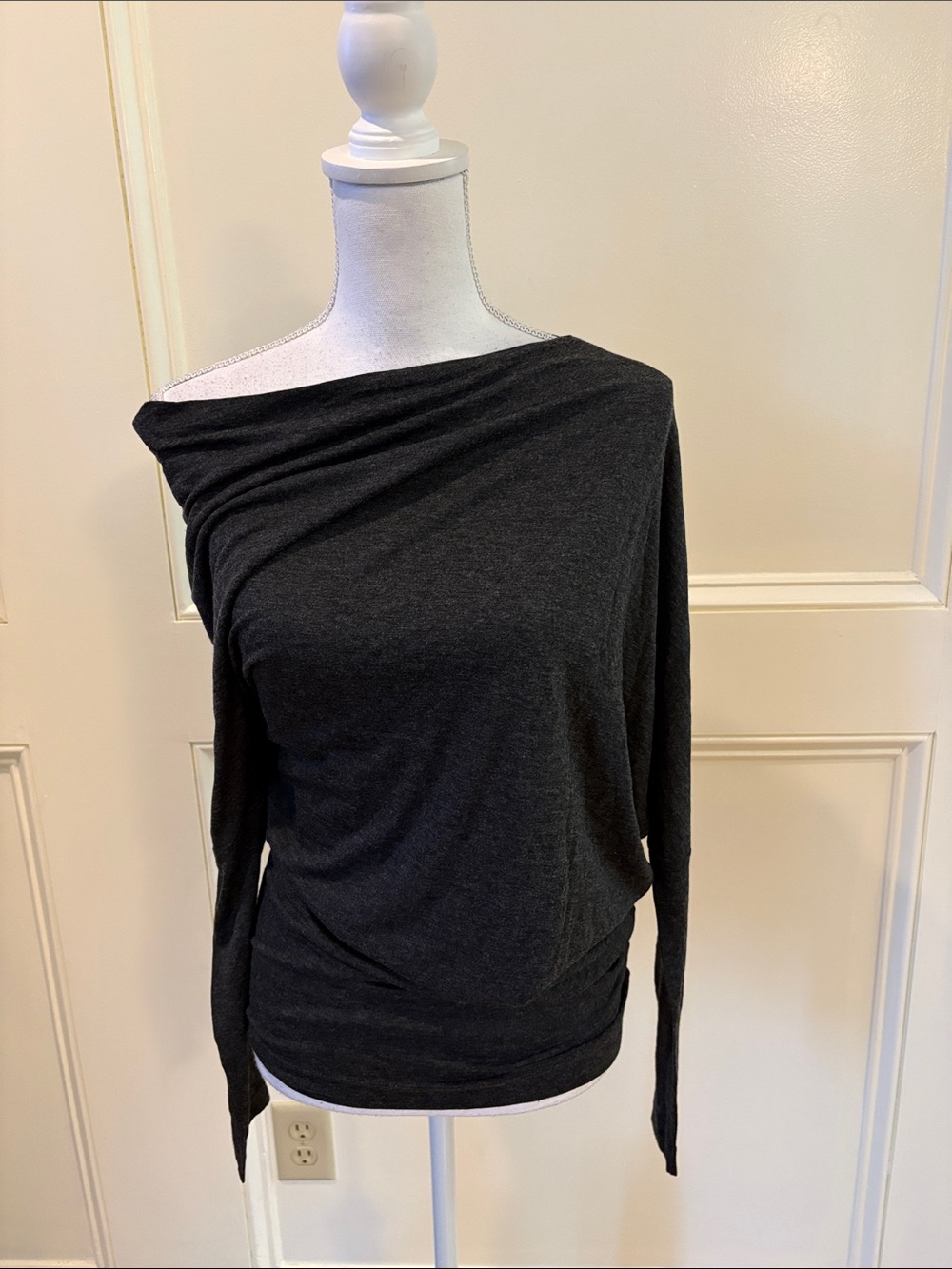 Reiss Charcoal Off‑Shoulder Long Sleeve Top